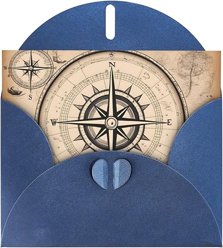 Mapa de brújula azul patrón náutico tarjeta de felicitación de papel perla de alto grado 4 x 6 pulgadas, para tarjeta de cumpleaños tarjeta de