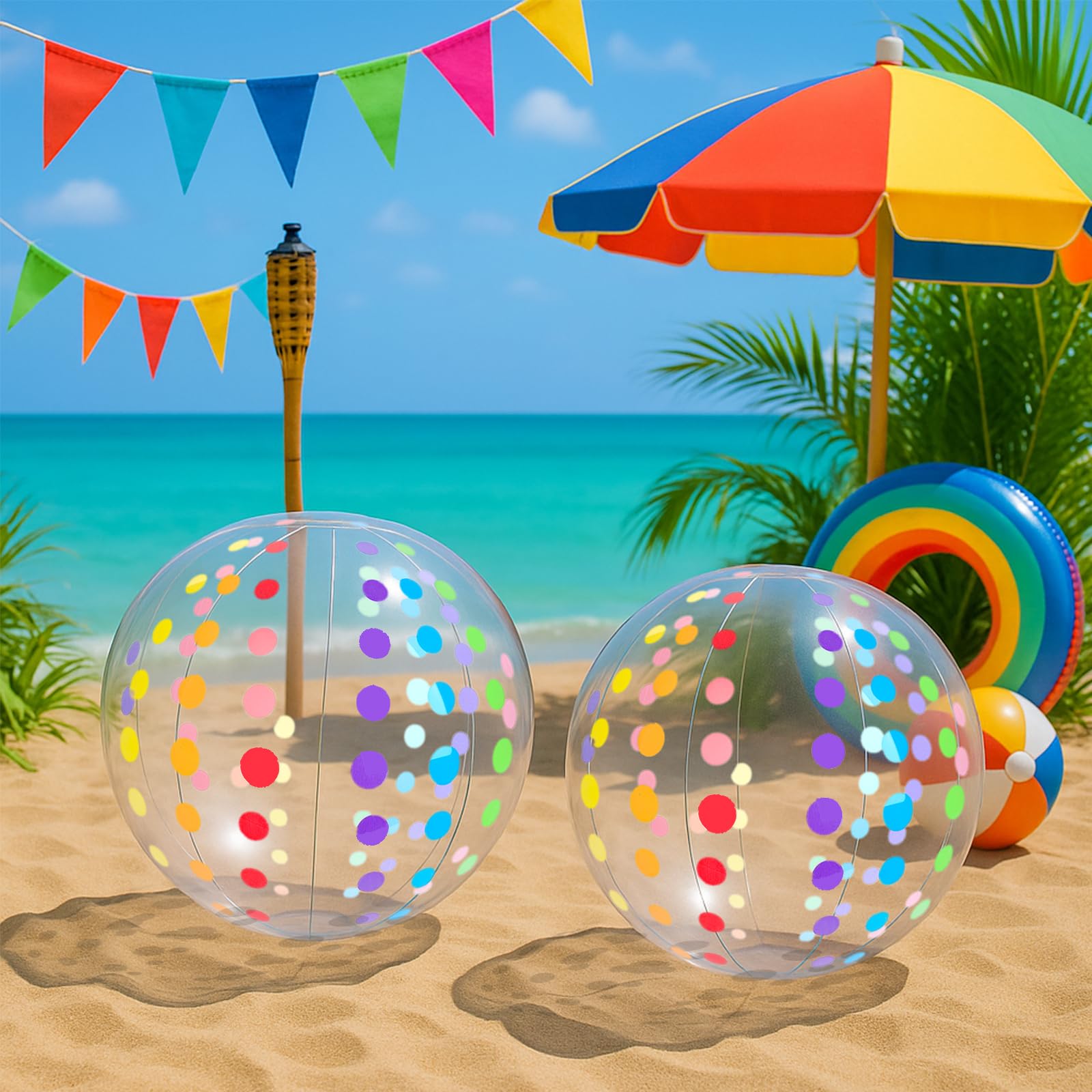 Paquete de 4 bolas de playa de 16 pulgadas, bolas de playa grandes con lunares para fiestas de verano, juguetes de piscina, suministros de fiesta de cumpleaños, juegos acuáticos para niños 5