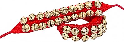 Kathak Bharatnatayam Indian Dance Anklets Brass Ghungroo Bells With Cotton String Over Red Velvet Pad,Instrument for Dancer, Paijania, Pazeb, Best For Indian Classical Dance (20+20 Bells)