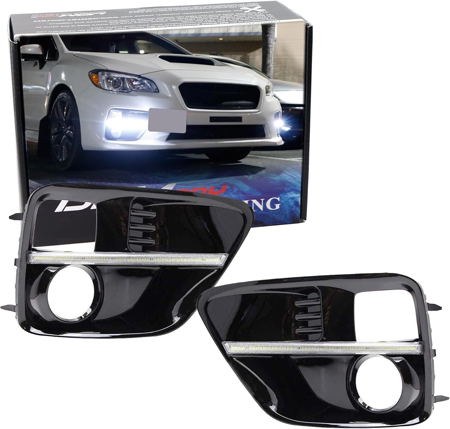 iJDMTOY Xenon White LED Daytime Running Lights Compatible with 2015-2017 Subaru WRX/STi w/JDM Style Piano Black Finish Fog Lamp Bezels