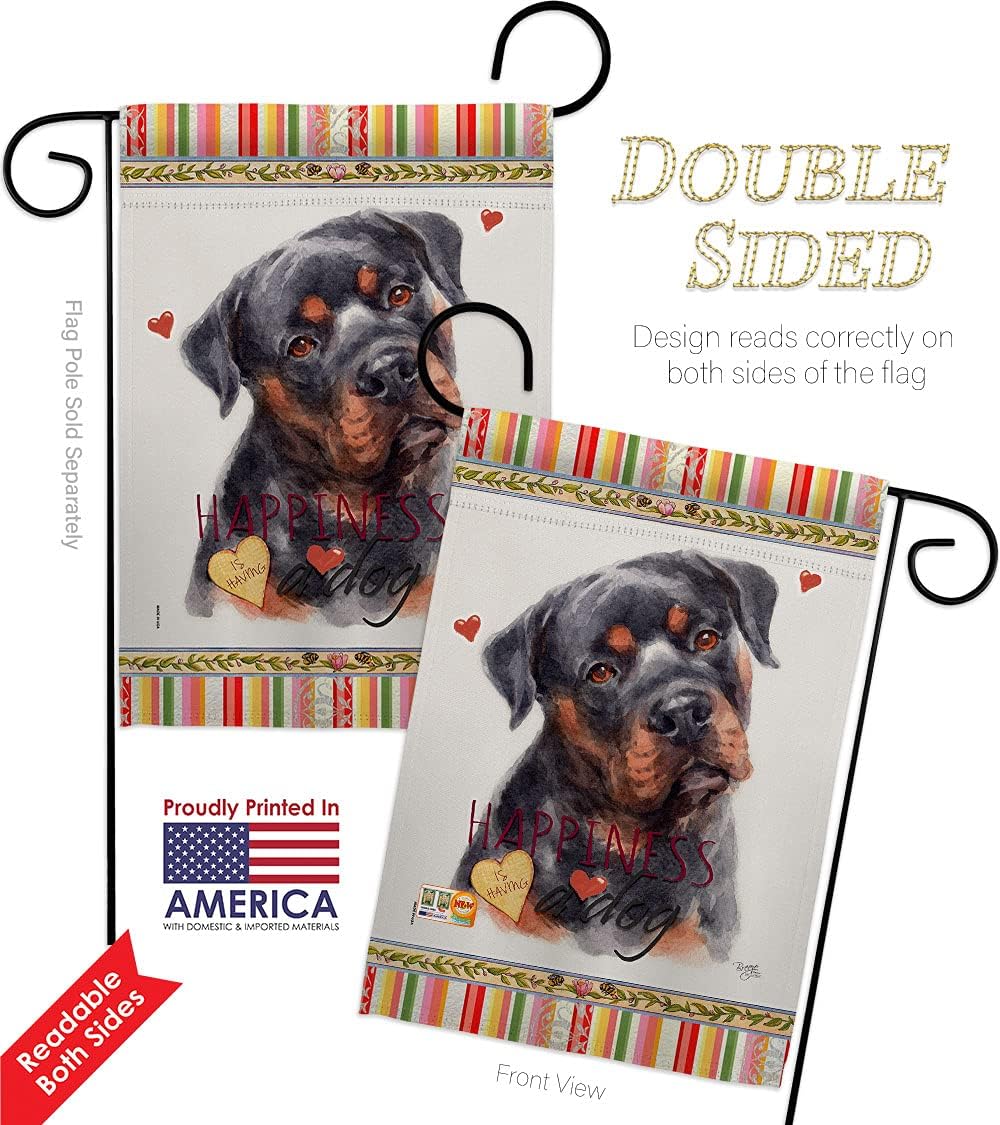 Breeze Decor Mahogany Rottweiler Happiness Garden Flag-Set with Stand Dog Puppy Spoiled Paw Canine Fur Pet Nature Farm Animal Creature House Banner Small Yard Gift Double-Sided, Made in USA