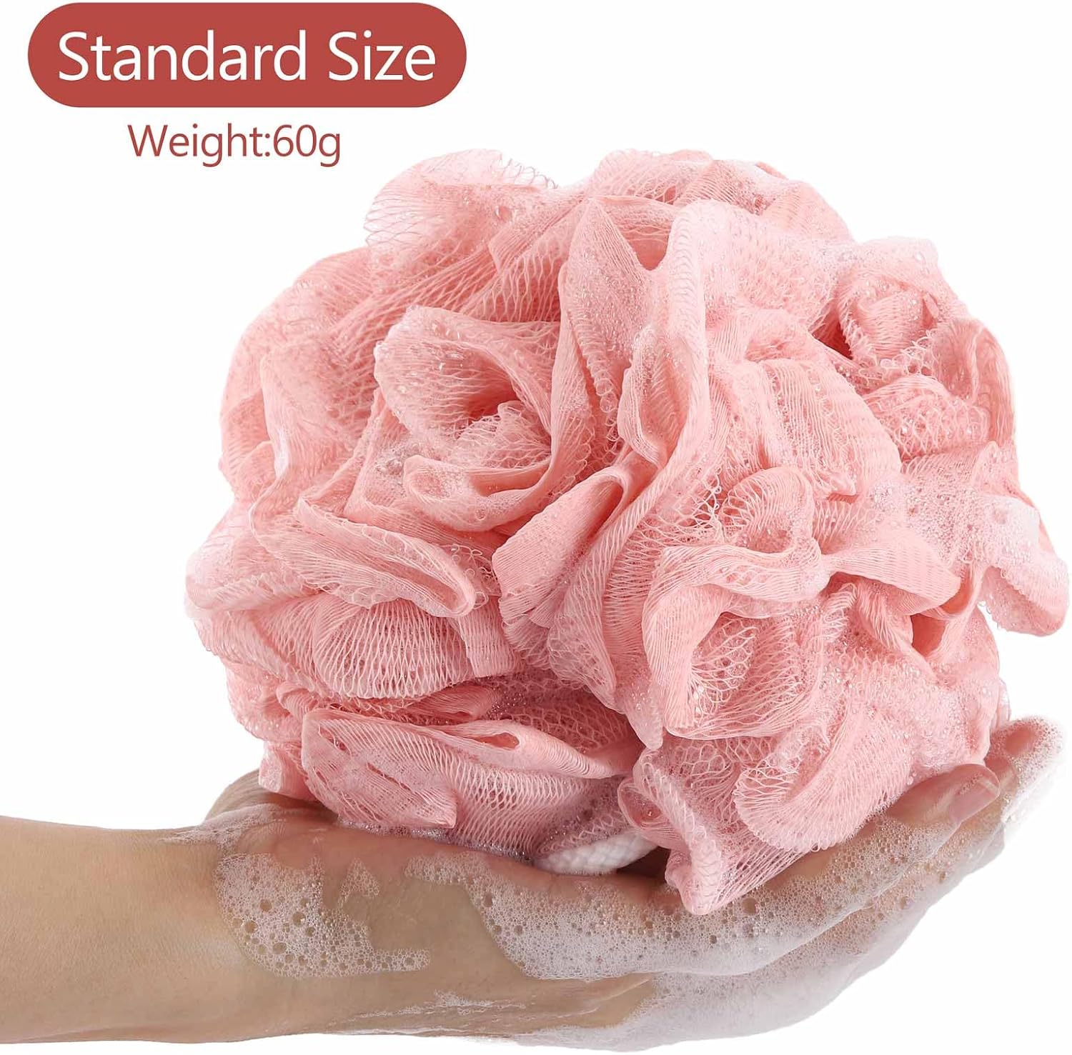 BTYMS Large Loofah Bath Sponge 75g/Pc, Exfoliating Body Scrubber Shower Scrunchies Mesh Pouf - Pack of 4