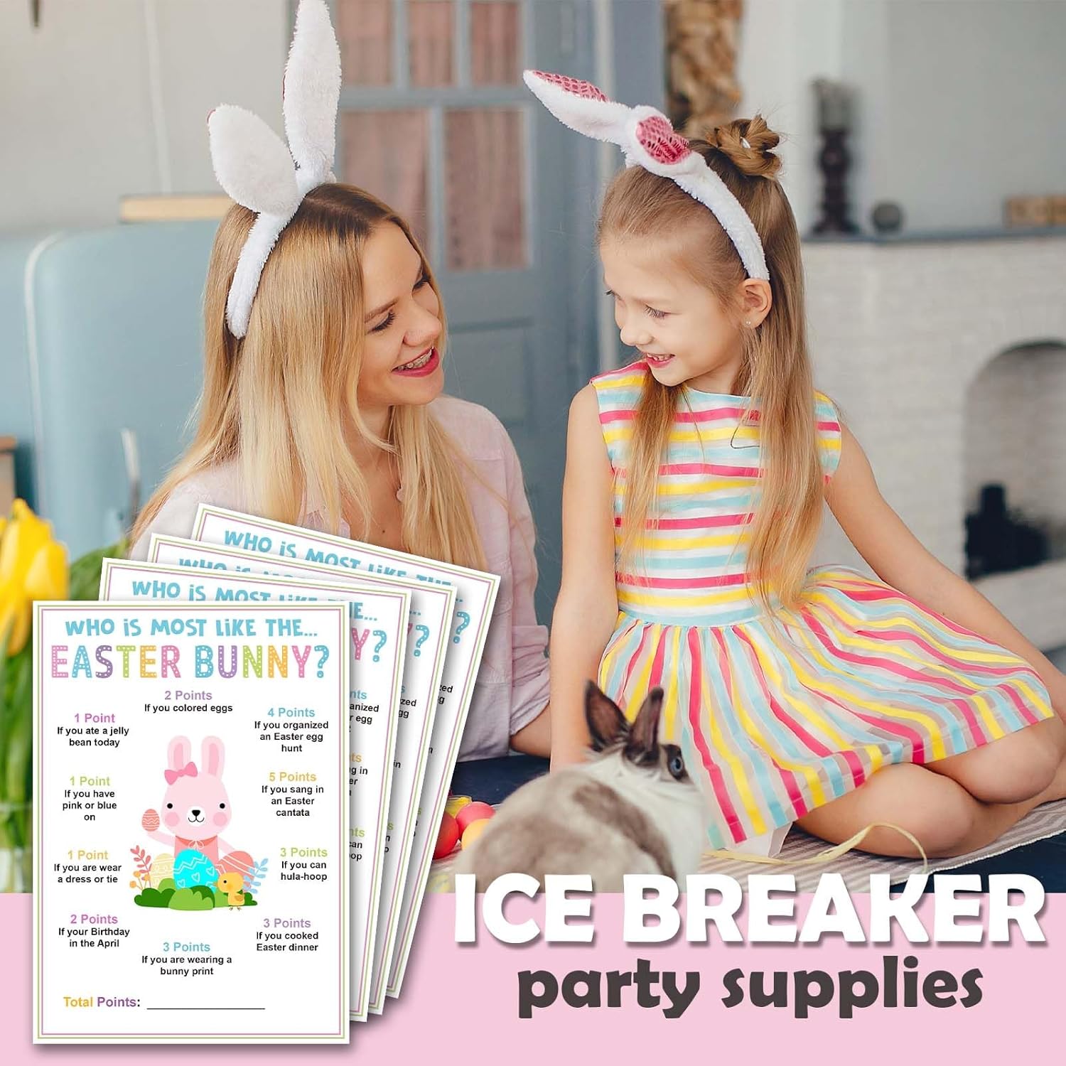 Easter Party Games for Adults, Who Is Most Like The Easter Bunny Easter Games for Family, Ice Breaker Game Party Favors for Adults -25 Pcs -A02