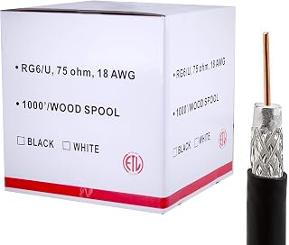 FiveStar RG6 Shielded Coaxial Cable 1000ft Black - 75 Ohm UTP ETL Listed for HDTV, Satellite, CCTV