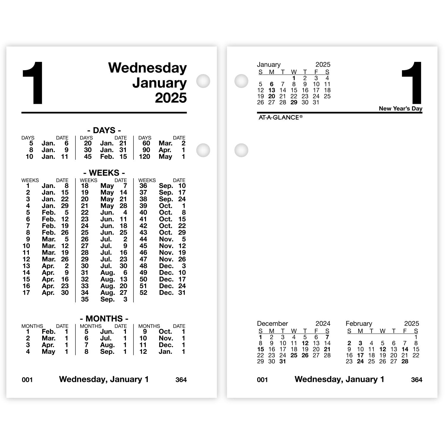 AT-A-GLANCE 2025 Desk Calendar Refill, Daily, 3-1/2" x 6", Standard, Financial (S1705025)