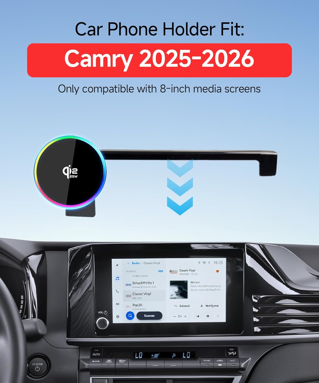 Qi2.2 Max 25W Fast Wireless Car Charger Phone Holder for 2025-2026 Toyota Camry LE/SE 8-Inch Screen, Magnetic Phone Mount Compatible with MagSafe
