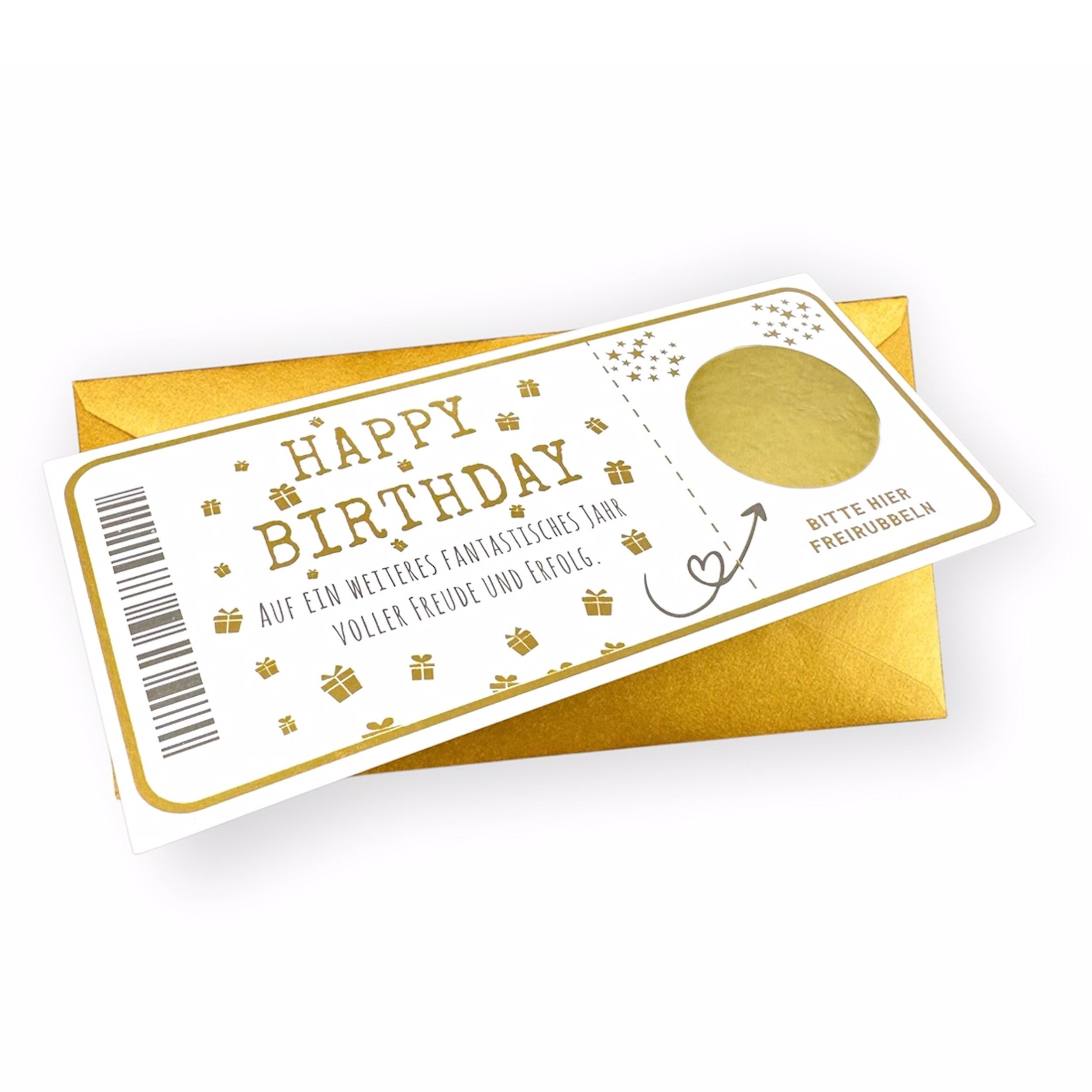 Ticket Geburtstag mit Rubbelaufkleber - Rubbelkarte zum beschriften Einzigartige Geschenk Verpackung - Geburtstags Karte als Gutschein oder Geschenkidee zum freirubbeln