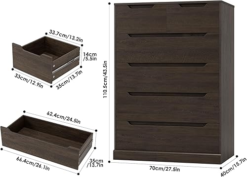 Miniatura 3 de HOSTACK Cómoda moderna de 6 cajones para dormitorio, cómoda alta con almacenamiento, organizador grande de almacenamiento de madera con asa