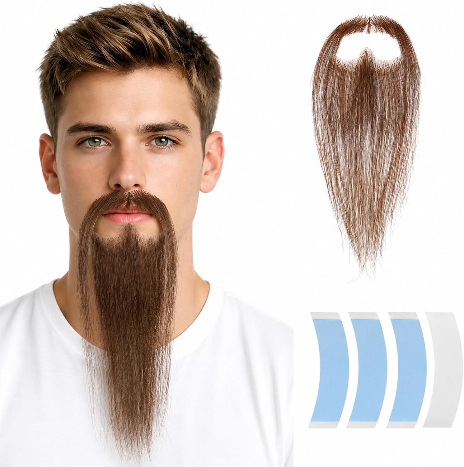Hand-Tied Human Hair Fake Beard and Mustache for Costumes and Theater