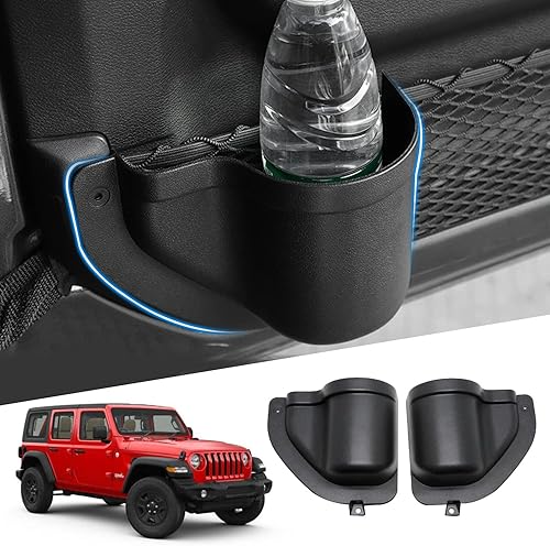 Compatible con almacenamiento de puerta delantera Jeep Wrangler JL 2018-2023, organizador de bolsillos para puerta, portavasos, color negro, 2