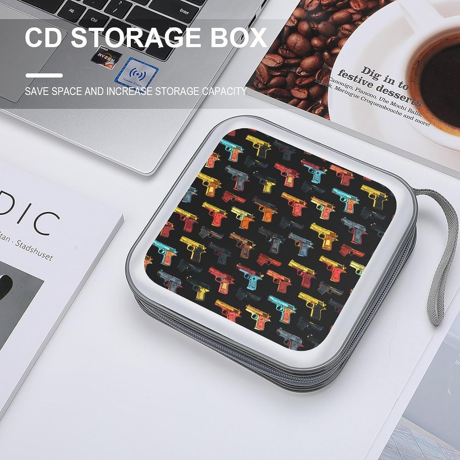 Hand Gun Print CD Cases DVD Holder Storage Box Plastic Protection Case for Car Home Office Travel image 4