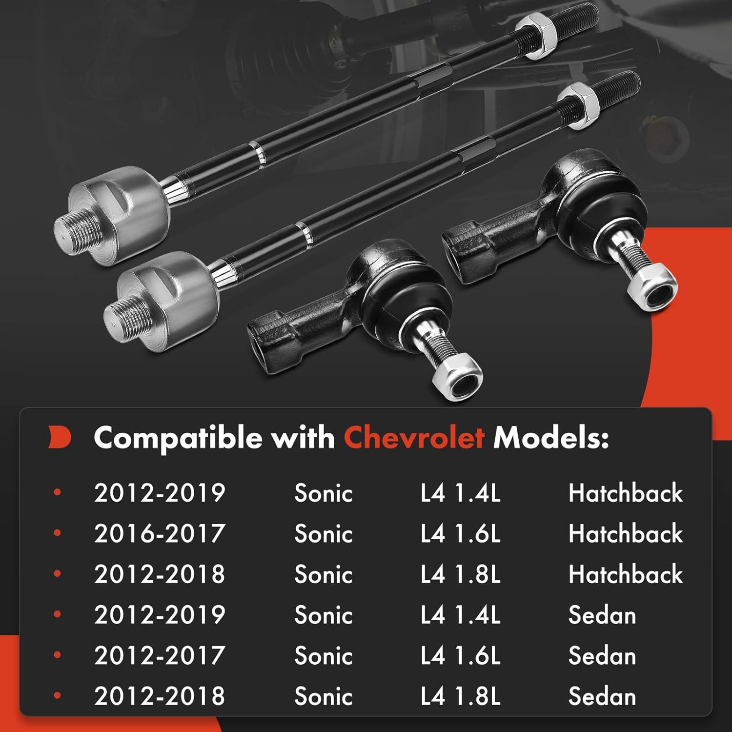 A-Premium Set of 4, Front Inner & Outer Tie Rod End Kit, Compatible with Chevrolet Sonic 2012-2019