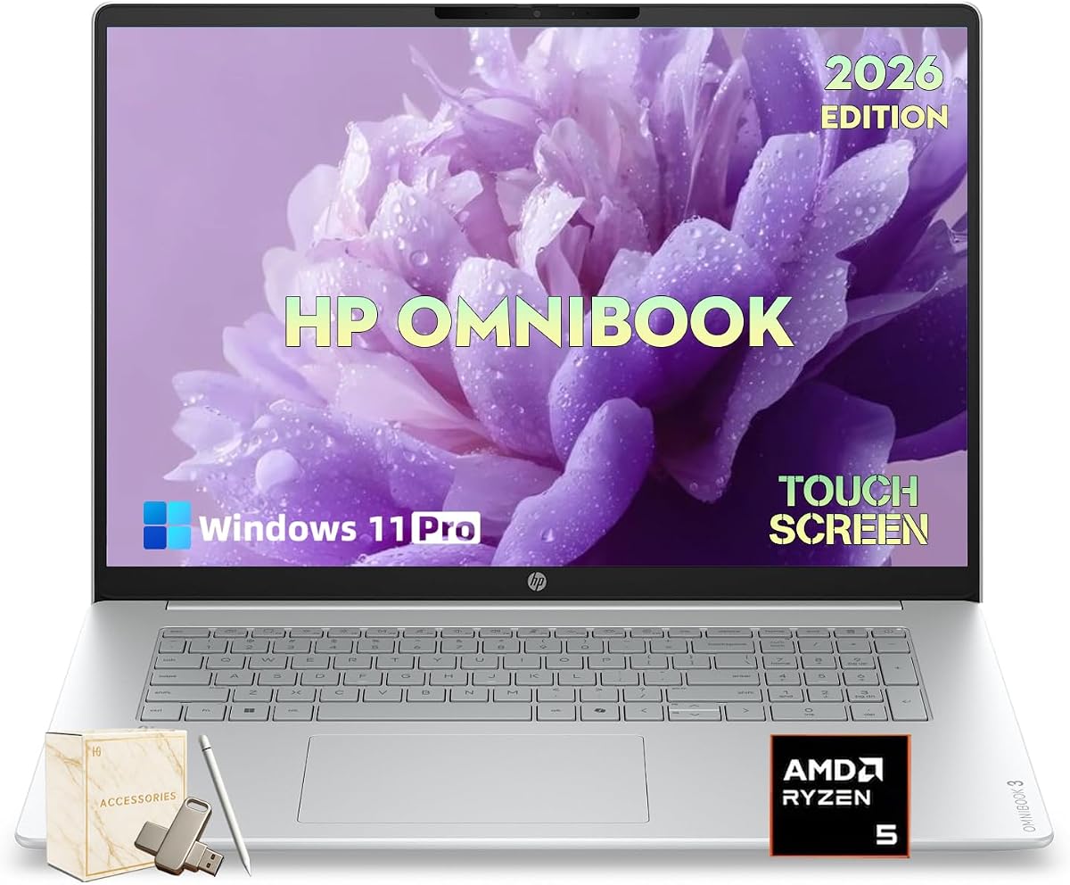 HP OmniBook 2026, 17.3'' Touchscreen Laptop, 16GB RAM, 1TB SSD, Backlit KB | 17.3'' FHD IPS 300 Nits Display, Windows 11 Pro, Ryzen 5 130, Wi-Fi 6, Radeon 660M Graphics, Copilot AI Computer for Business