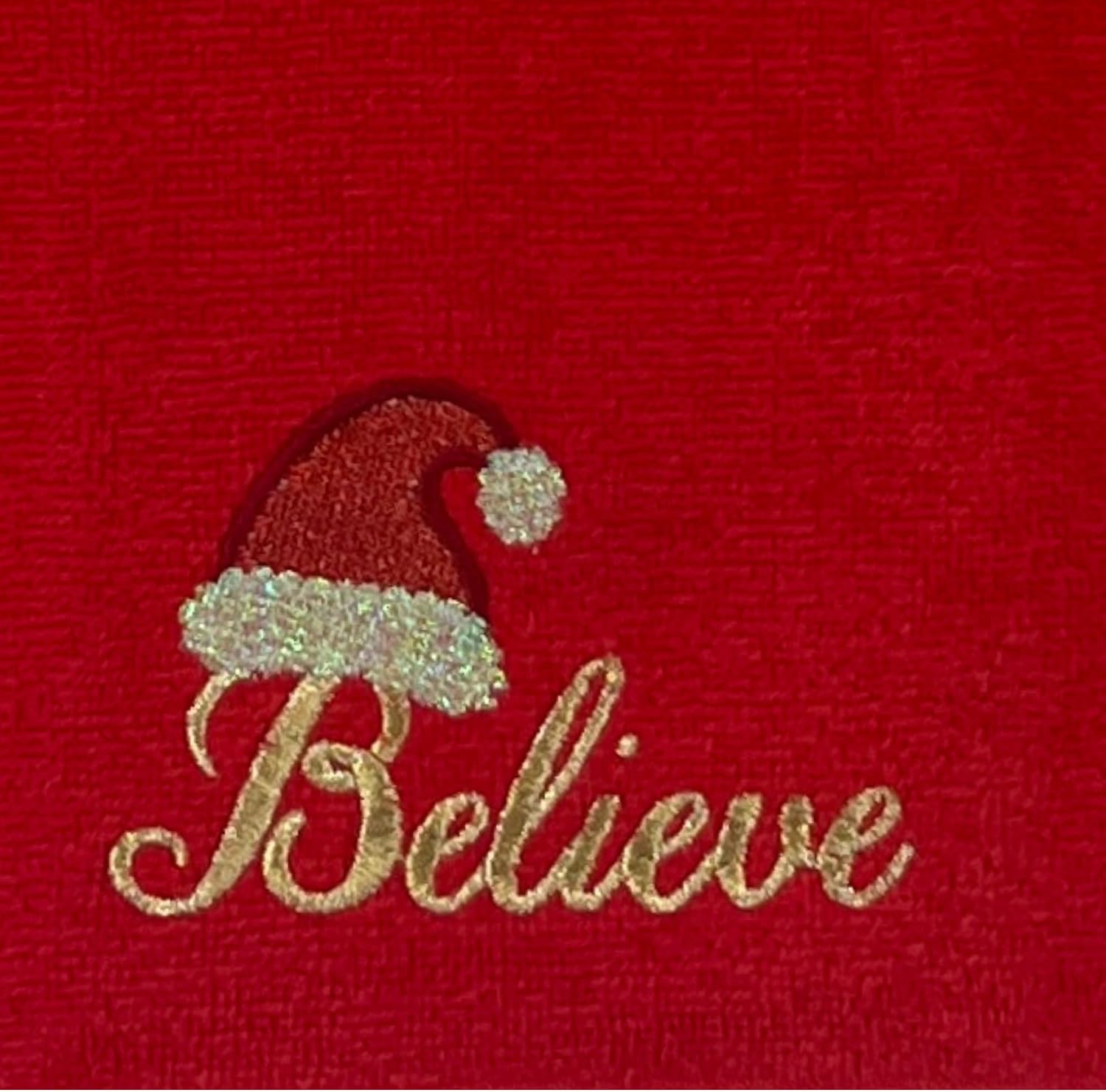 Christmas Red Guest Fingertip Bathroom Towels Elegant Believe Santa 12x18"
