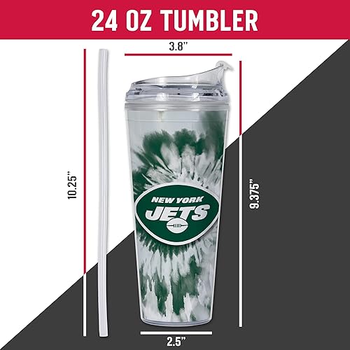 Miniatura 239 de Rico Industries NFL - Vaso de purpurina acrílica de 24 onzas con tapa con bisagras, vaso de doble pared con licencia oficial y popote Tie Dye