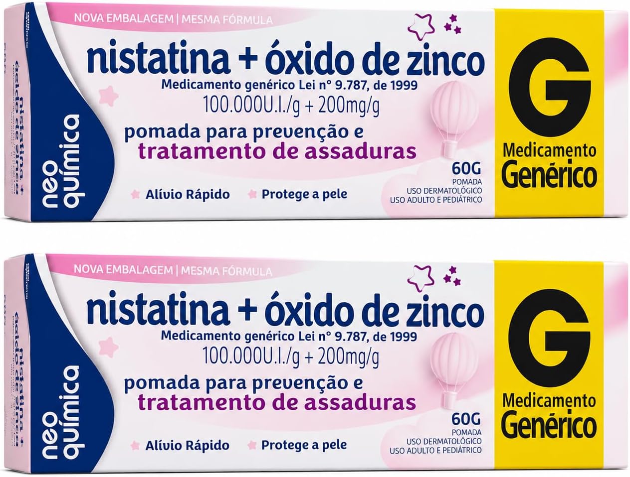 Kit 2 Pomada para Assaduras Nistatina, 60g, Cuidados no Dia a Dia, Adulto Unissex