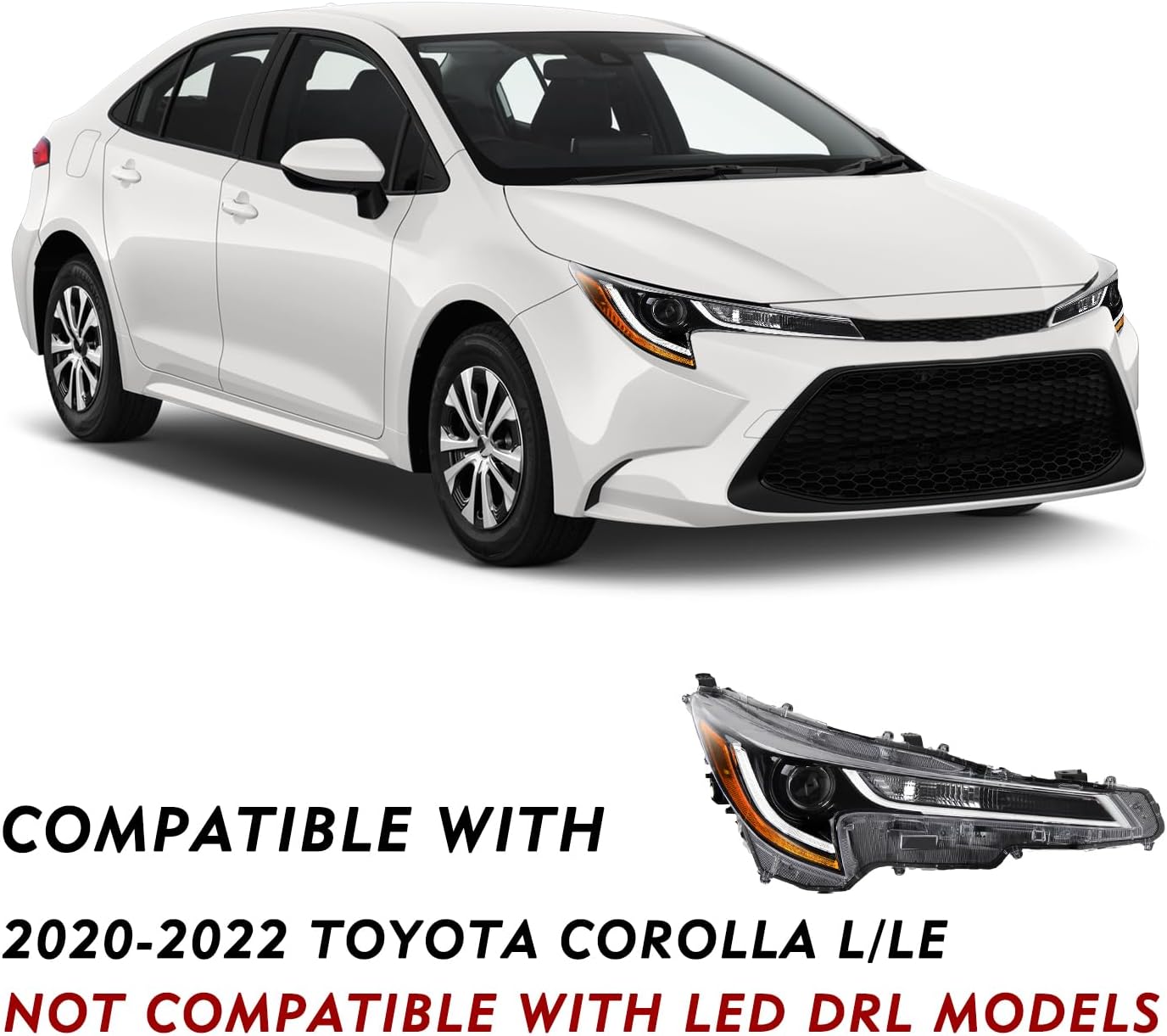 Headlight Assembly for 2020 2021 2022 Toyota Corolla L/LE with LED Bulbs Headlamp Right Passenger Side