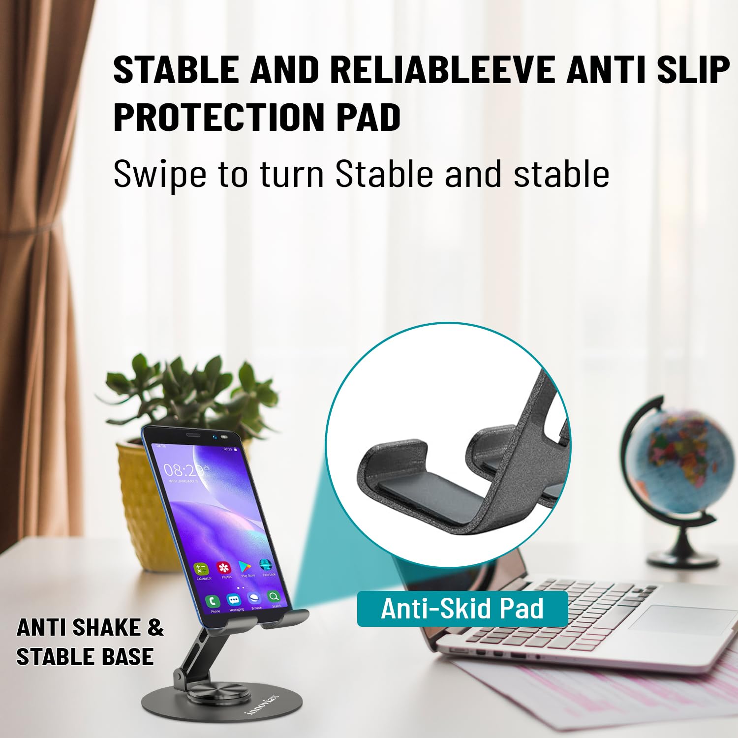 2 soportes para teléfono celular, rotación de 360 grados, multiángulo ajustable, metal duradero, compatible con iPhone, smartphones y tabletas Android, color gris
