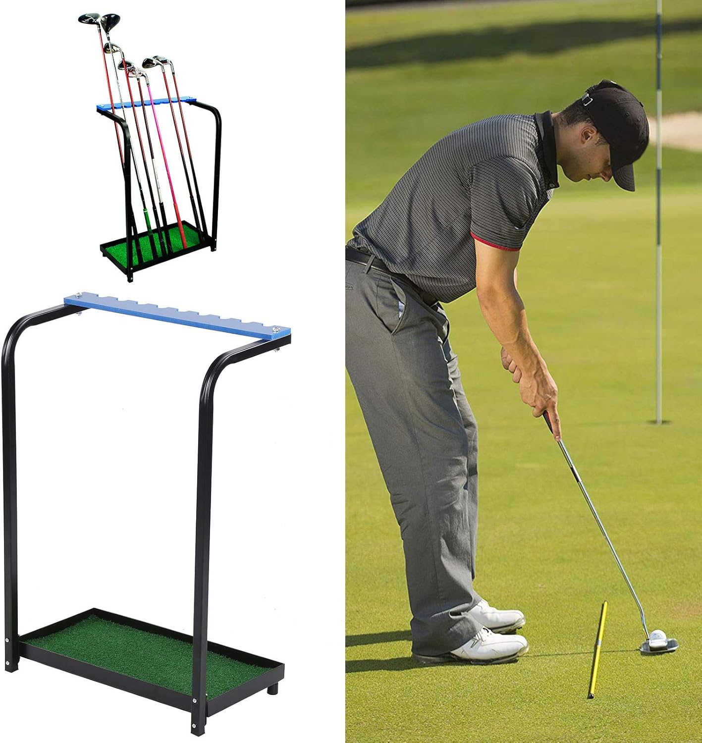 EVTSCAN Premium Wooden Golf Putter Stand,9 Holes Golf Club Steel Storage Rack Holder Putter Display Shelf Stand Golf Tool Supplies