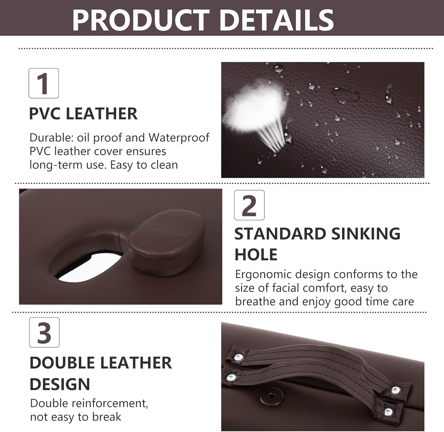 Massage Table 84" Portable 2 Folding Massage Bed with Carrying Case Spa Bed Adjustable Height Salon Bed Face Cradle Bed Brown