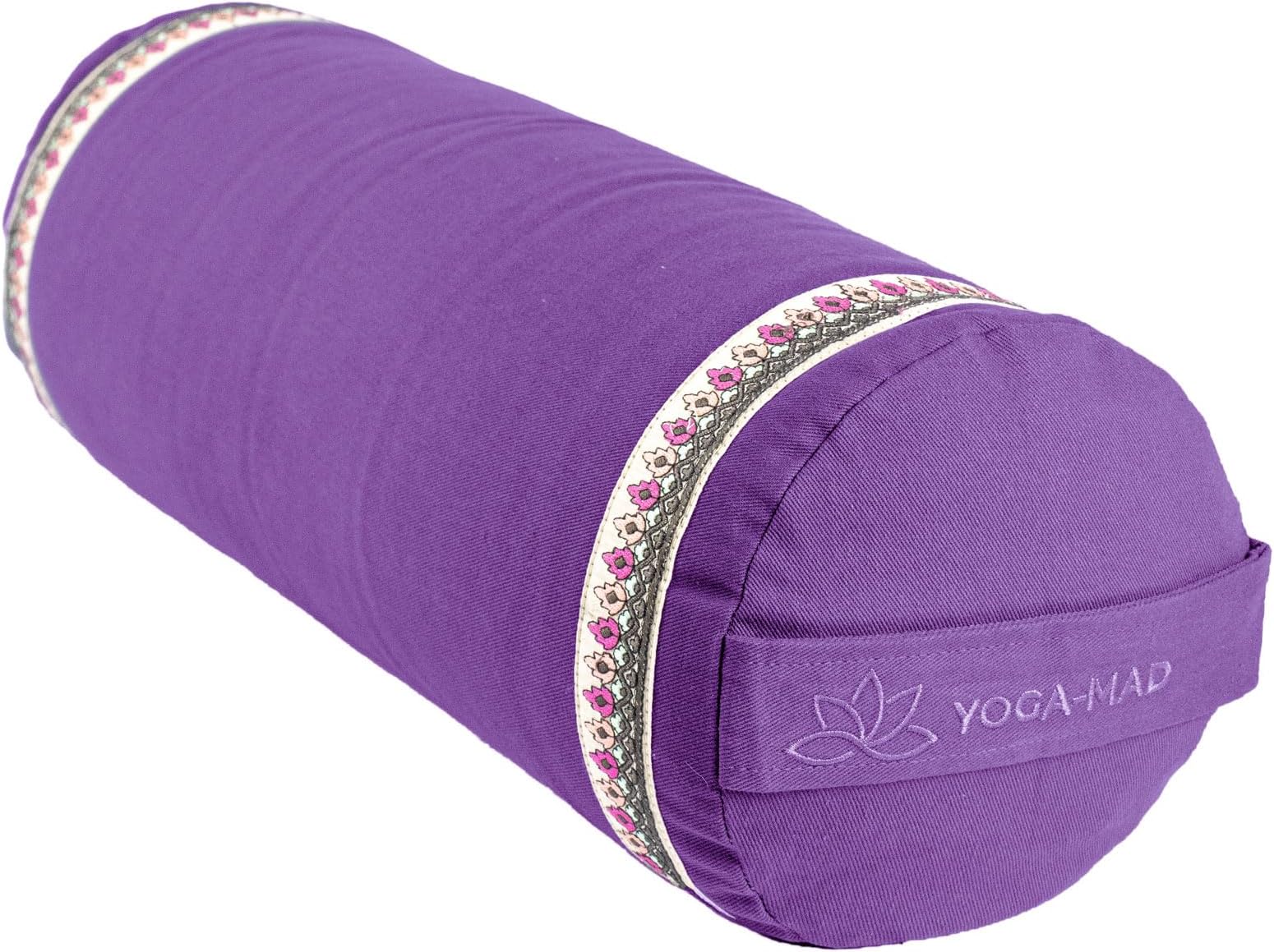 Yoga-Mad Yoga Bolster, Eco Friendly Buckwheat Bolster, 61cm x 23cm, Removable Washable Cover, Ideal for Yoga, Meditation and General Support