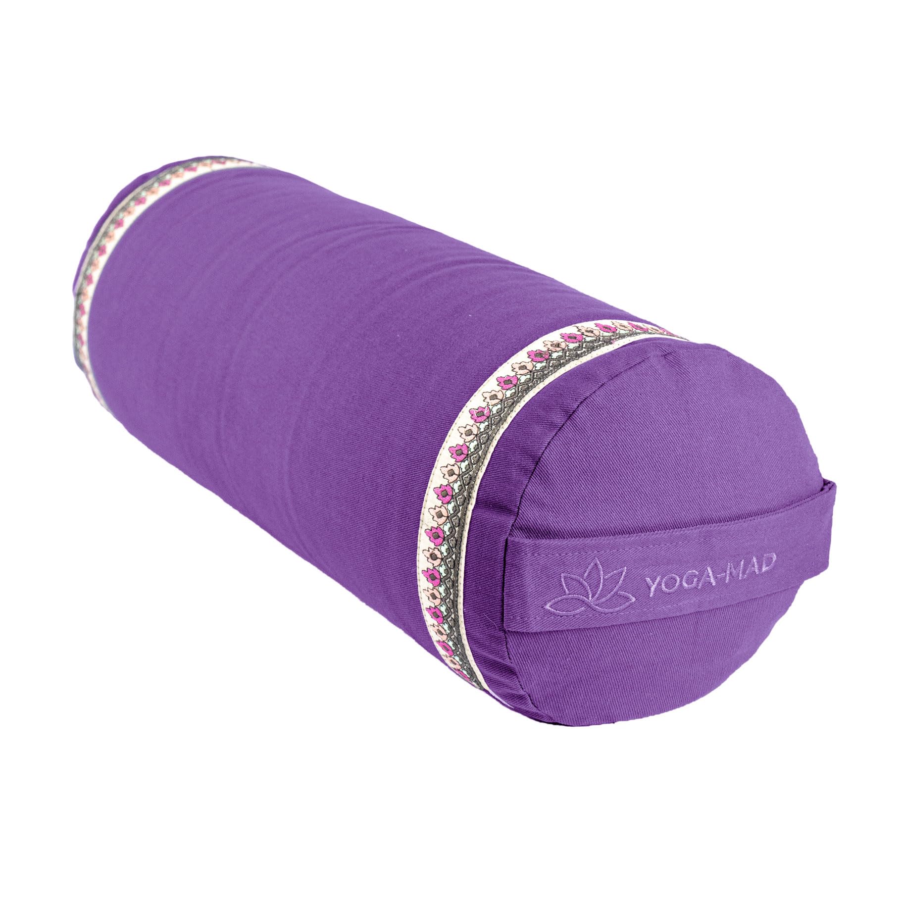 Yoga-Mad Yoga Bolster, Eco Friendly Buckwheat Bolster, 61cm x 23cm, Removable Washable Cover, Ideal for Yoga, Meditation and General Support