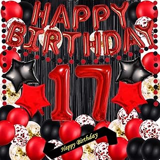 Red 17TH Birthday Party Decorations Supplies Red theme 16inch Red Foil Happy Birthday Balloons Banner Happy Birthday sash ...