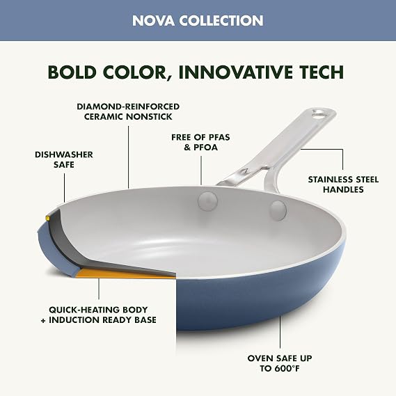 GreenPan Nova 10 Frying Pan Skillet and 4.37QT Saute Pan with Lid, Oprahs Favorite Things 2024, PFAS-Free Ceramic Nonstick, Induction Suitable, Sear, Fry, Broil, Dishwasher & Oven Safe, Ocean Blue