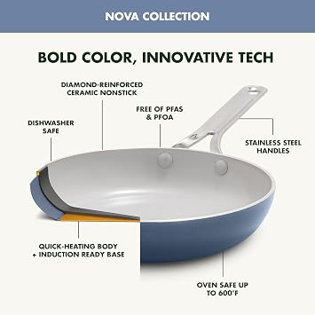 GreenPan Nova 10 Frying Pan Skillet and 4.37QT Saute Pan with Lid, Oprahs Favorite Things 2024, PFAS-Free Ceramic Nonstick, Induction Suitable, Sear, Fry, Broil, Dishwasher & Oven Safe, Ocean Blue