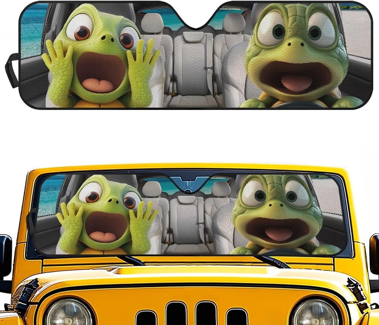 GULANGYU Sun Shade for Car Windshield Funny Turtle Driving Print Window Shade Front Windshield Sunshade UV Rays Blockers Automotive Accessories for Jeep Truck UTV