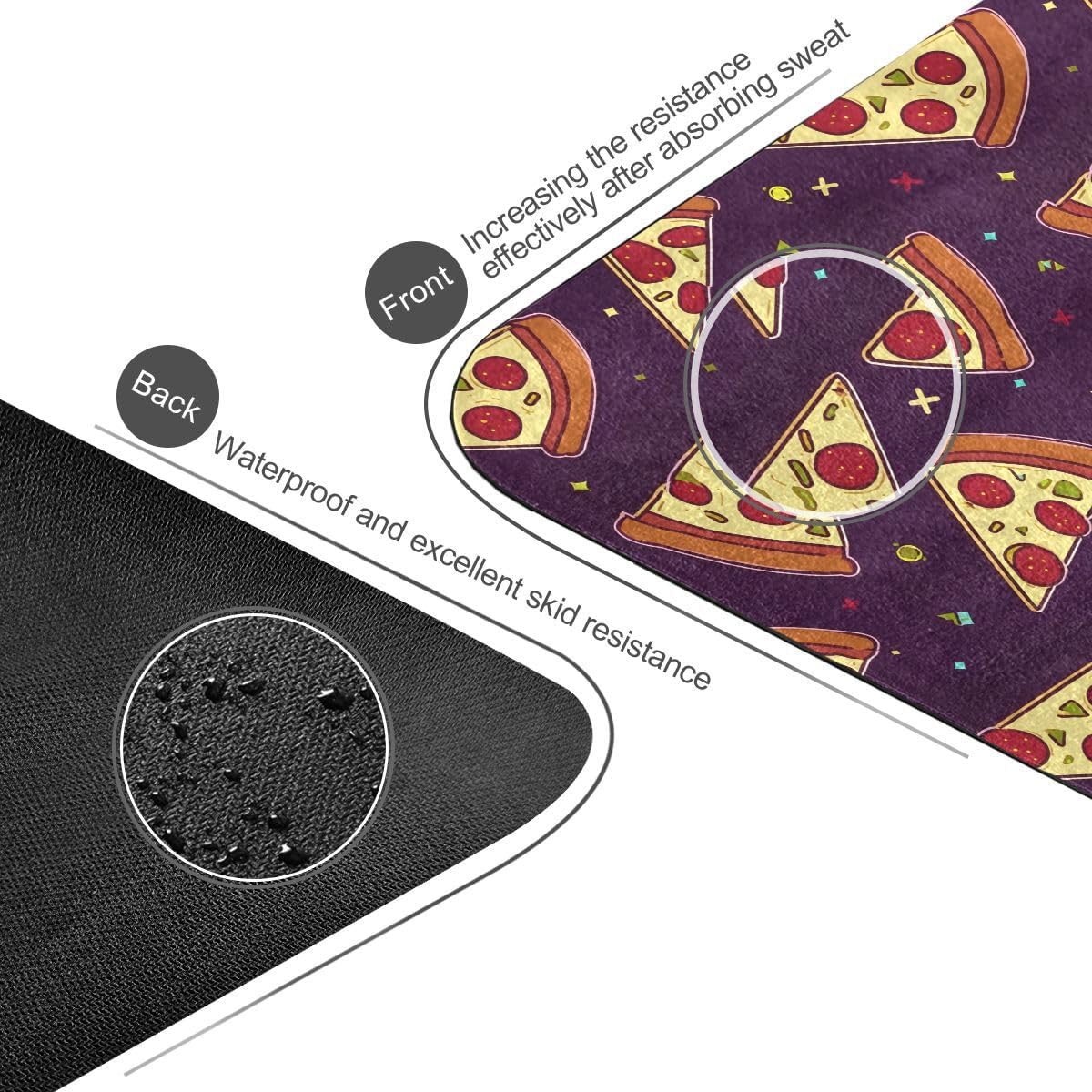 ALAZA Cute Pizza Pattern Yoga Mat Non Slip Fitness Exercise Mat, Workout Mat for Yoga, Pilates and Floor Exercises