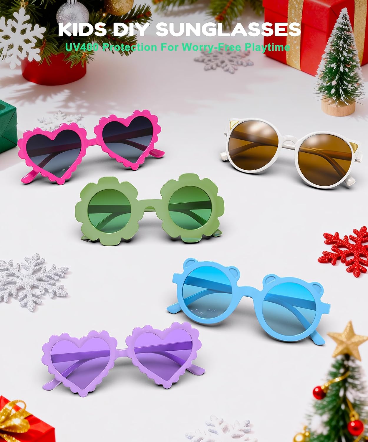 Sumsun 16/24 Pairs Kids DIY Sunglasses Party Favors Kids Sunglasses Bulk Girls Boys Age 3-8 with UV400 for Birthday Party