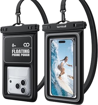 Lamicall Floating Waterproof Phone Pouch   [Buoyant Sponge Padding] IP68 Underwater Phone Case, Swimming Dry Bag with Lanyard, Secure Lock, HD Touch Screen, Universal up to 7.5" - 2 Pack