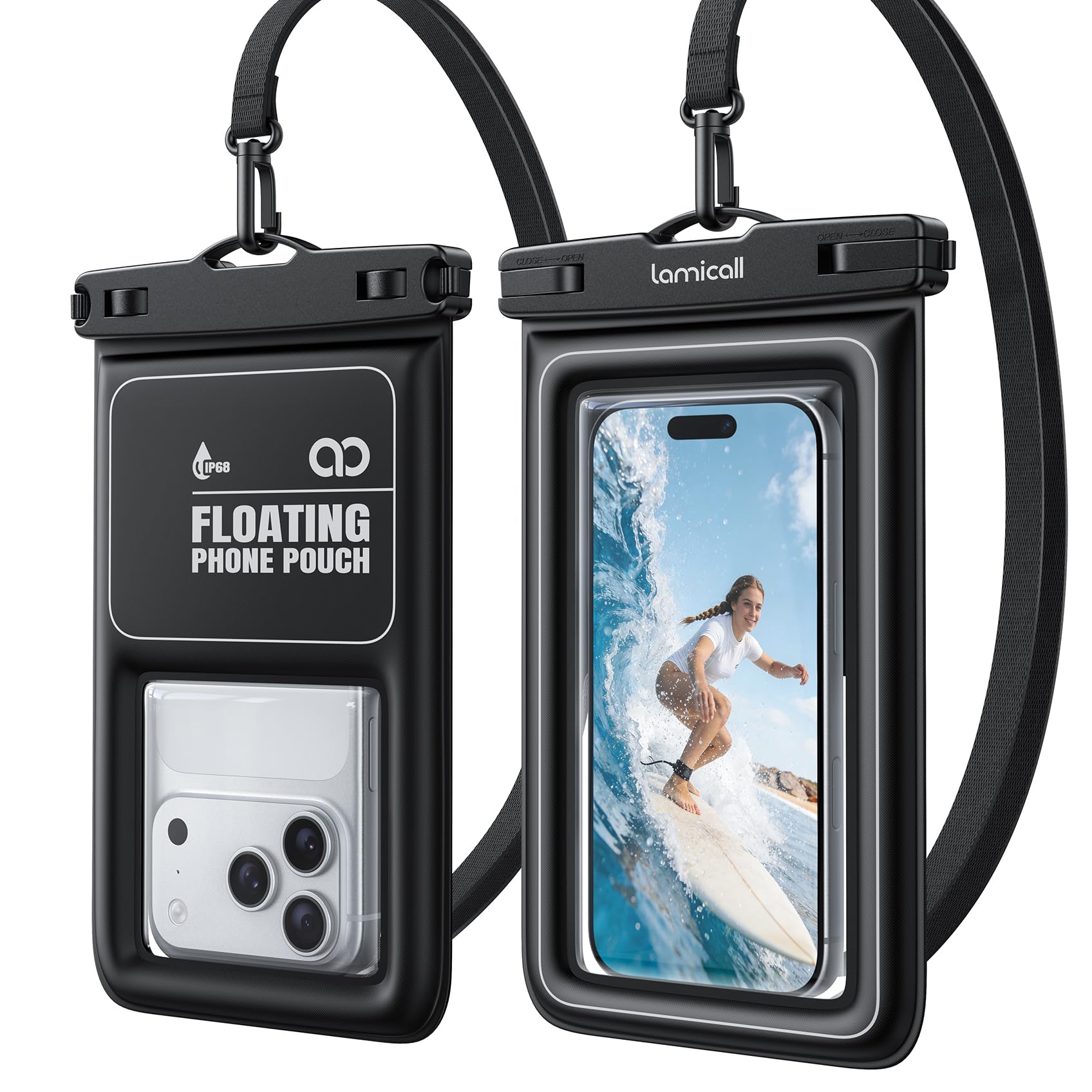– Floating Waterproof Phone Pouch – [Buoyant Sponge Padding] IP68 Underwater Phone Case, Swimming Dry Bag with adjustable Lanyard, Secure Lock, HD Touch Screen, Universal up to 7.5" - 2 Pack
