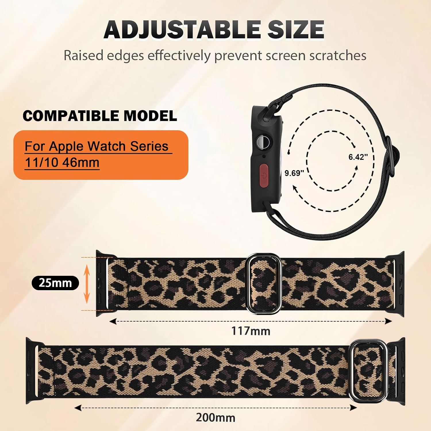 [1+1 Pack] Leopard Watch Band for Apple Watch Series 11/10 42mm 46mm with Soft Case, Cute Stretchy Cheetah Watch Band for Women with TPU Watch Bumper Protective Cover for iWatch s11/10