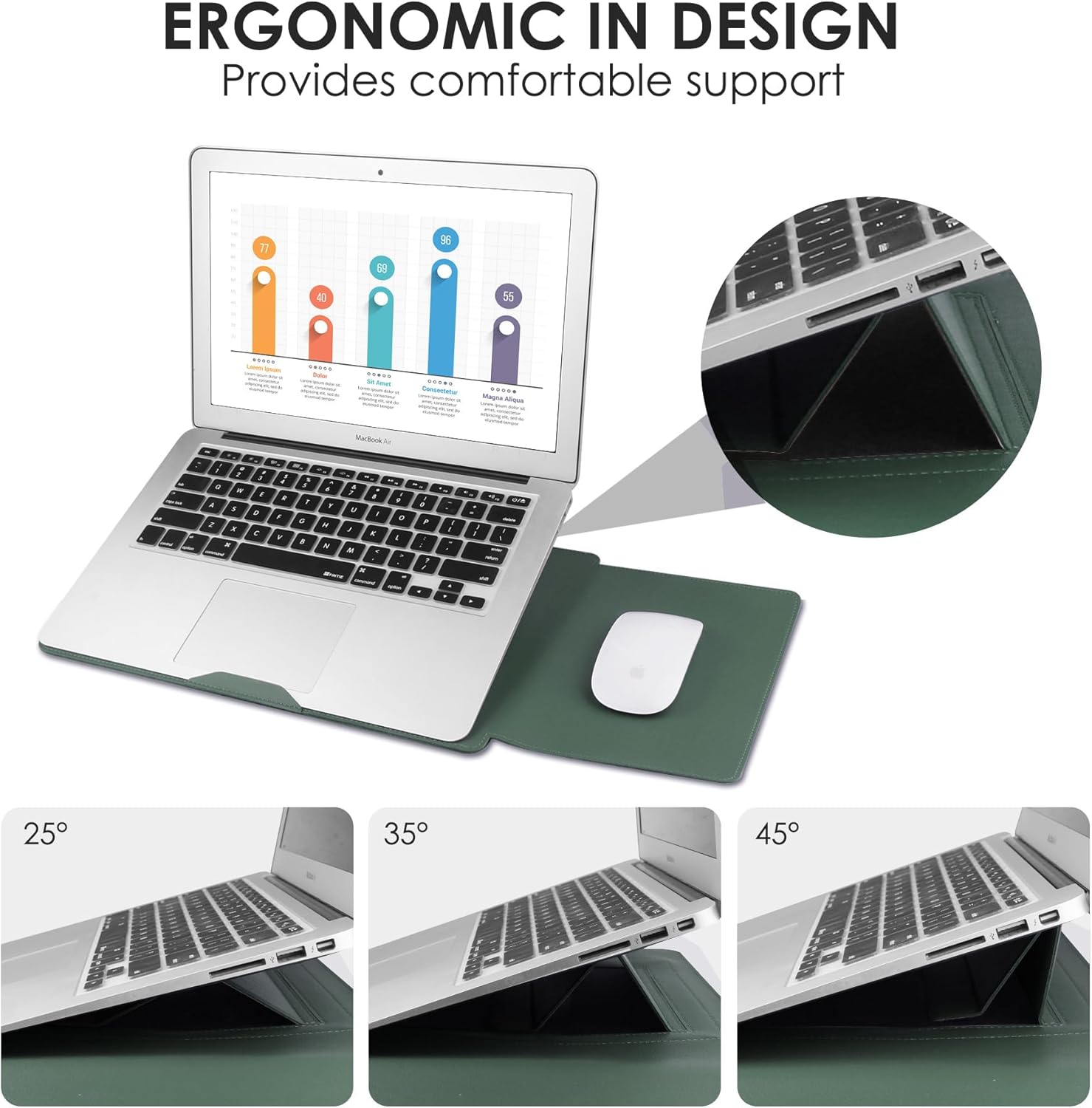 13.3'' /13.6'' Laptop Sleeve Case Leather Bag with Stand Compatible with MacBook Pro 14/MacBook Air 13(M1 M2)/13.3'' Yoga/Dell XPS 13/HP/Matebook 14'' Laptop case, Green - Image 5