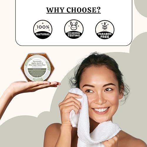 Miniatura 6 de Turmeric, Kojic Acid & Moringa Soap Bar with Manuka Honey for Discoloration, Dark Spots, Acne Scars, Uneven Skin. Deep Clean & Unclog Pores,