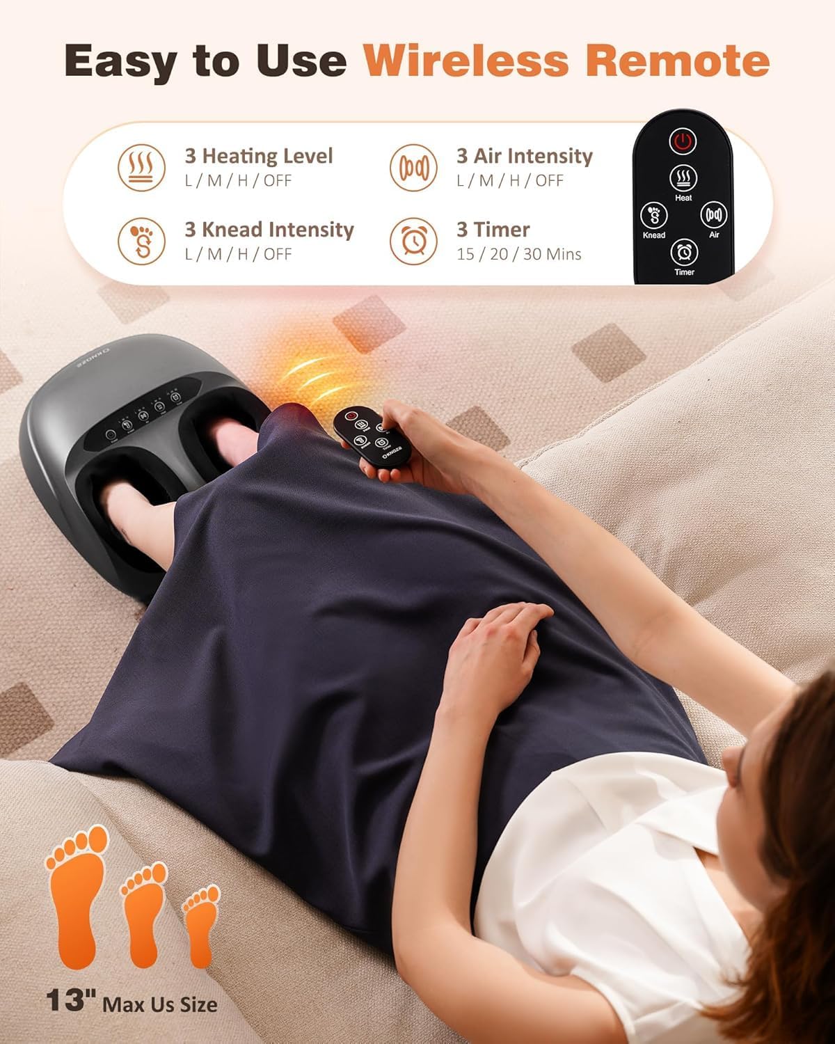 KNQZE Foot Massager Machine with Heat, Upgraded Deep Kneading Shiatsu Feet Massager for Plantar Fasciitis & Neuropathy, 3 Heat Levels, Gifts for Women Men, Relax for Home Office Use