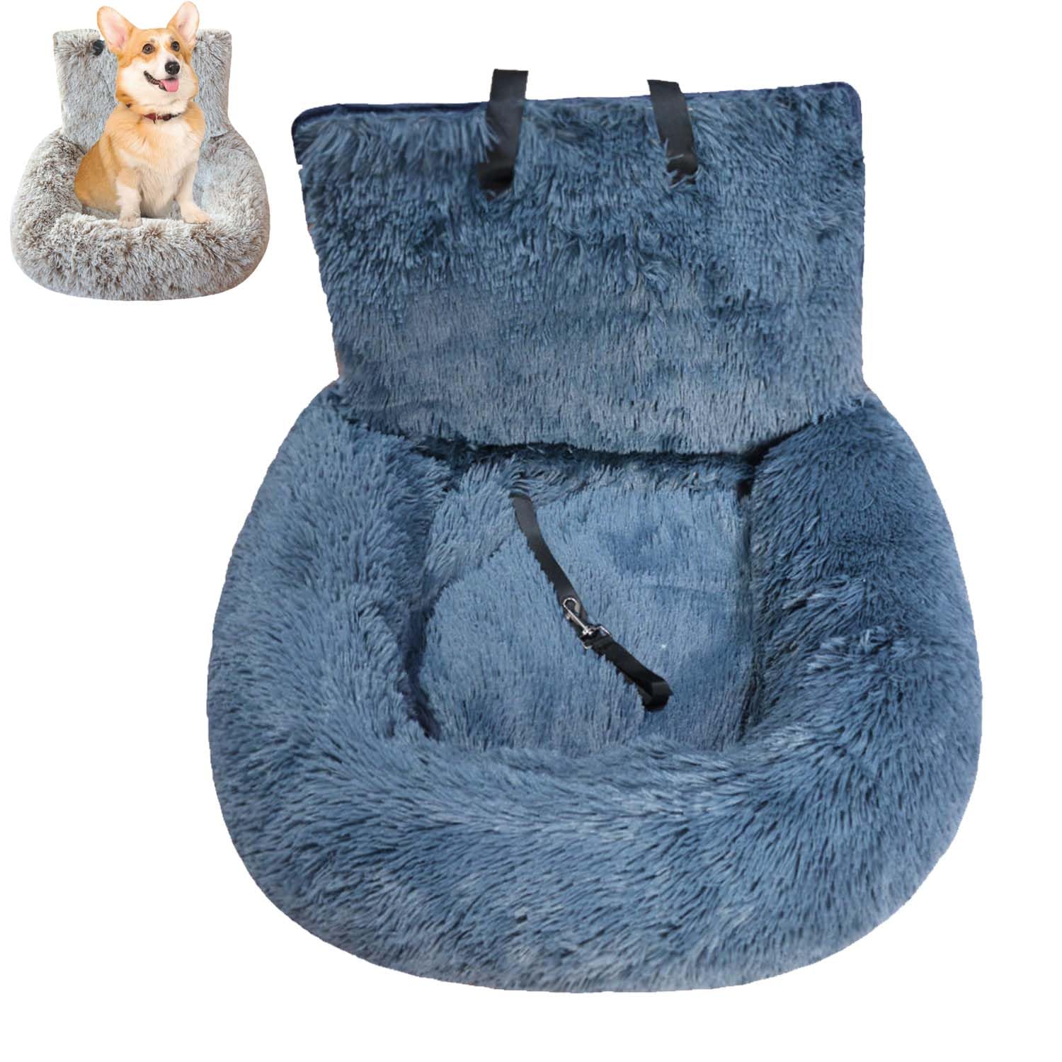 Pelzbarn Dog Car Bed, Pelzbarn Car Seat - Dog Cars Bed with Safety Straps, Fluffy Safety Cars Seat with Thick Cushion for Large Small Dogs, Easy to Clean (Gray,110 * 60cm)