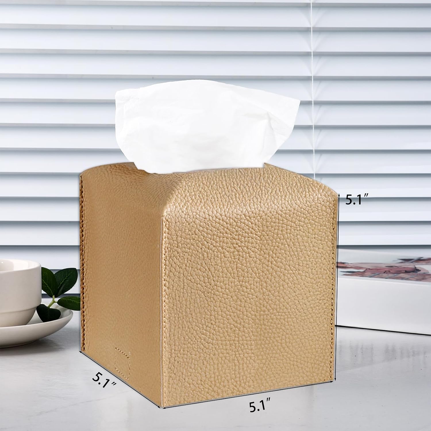 Tissue Box Cover, 2 Pack Square PU Leather Tissue Box Holder Decrative Tissue Cube Organizer for Tabletop, Bathroom, Car, Office image 2