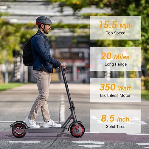 Miniatura 2 de Patinete eléctrico para adultos y adolescentes, motor de pico de 500 W, rango de 20 millas, eScooter de 15.5 Mph, neumáticos de 8.5 pulgadas,