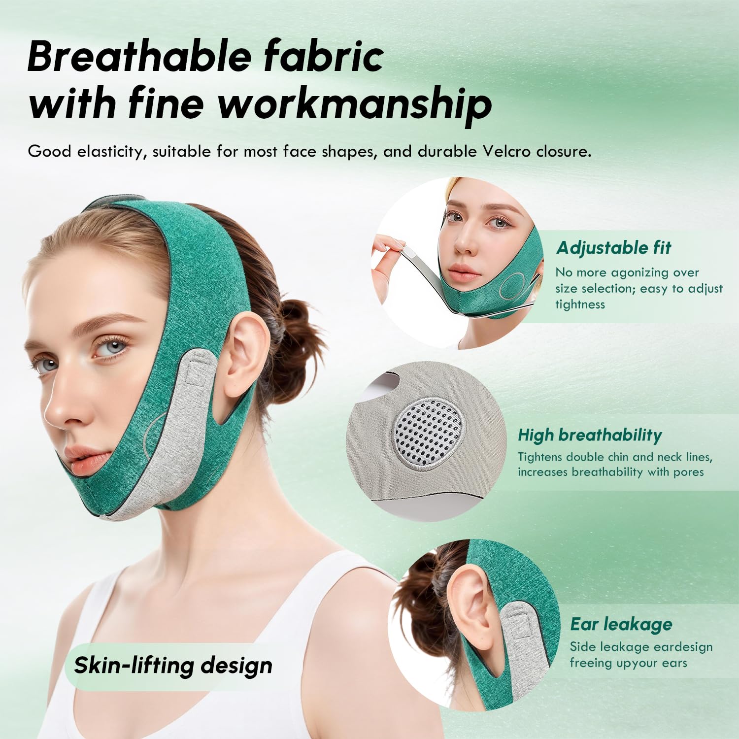 Graphene V Line Lifting Mask, Skin-Friendly & Breathable Double Chin Reducer, Adjustable Chin Strap for Sleeping with Highly Elastic Fabric, Chin Lifting Mask for Women Man