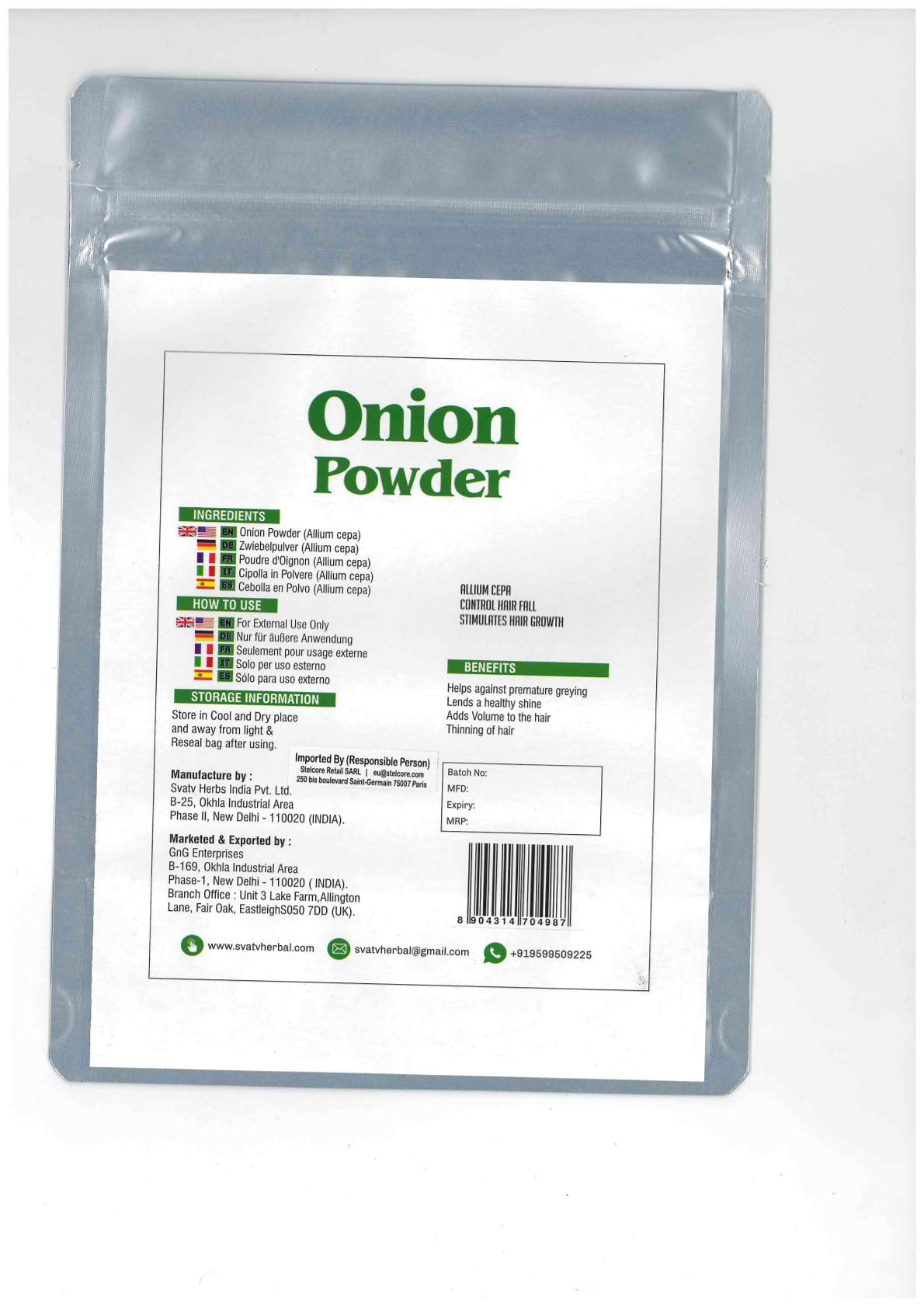 Poudre D'oignon | Onion Powder | Allium Cepa | Apaise Le Cuir Chevelu | Stimule La Croissance De Nouveaux Cheveux | Taille - 227g