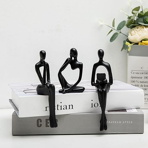 Home Decor Thinker Statue Accents, Set of 3 Thinker Sculptures Office Decor Modern Abstract Resin Decoration on Shelf Table Desk for Living Room Office Bedroom (Small Black)
