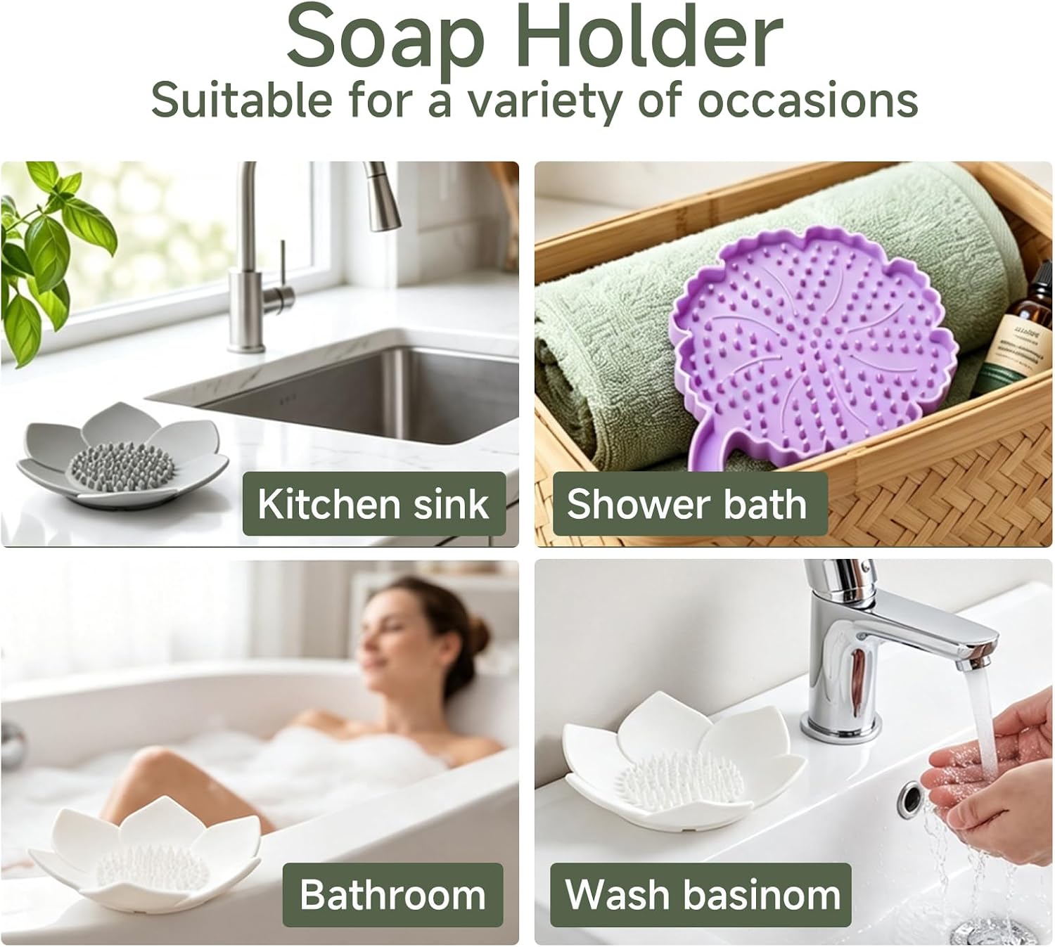 2 Pack Silicone Soap Dish with Drain, Bar Soap Holder for Shower,Bathroom and Kitchen Sink Organizer,Self Draining Waterfall Soap Tray (Off-White+White)