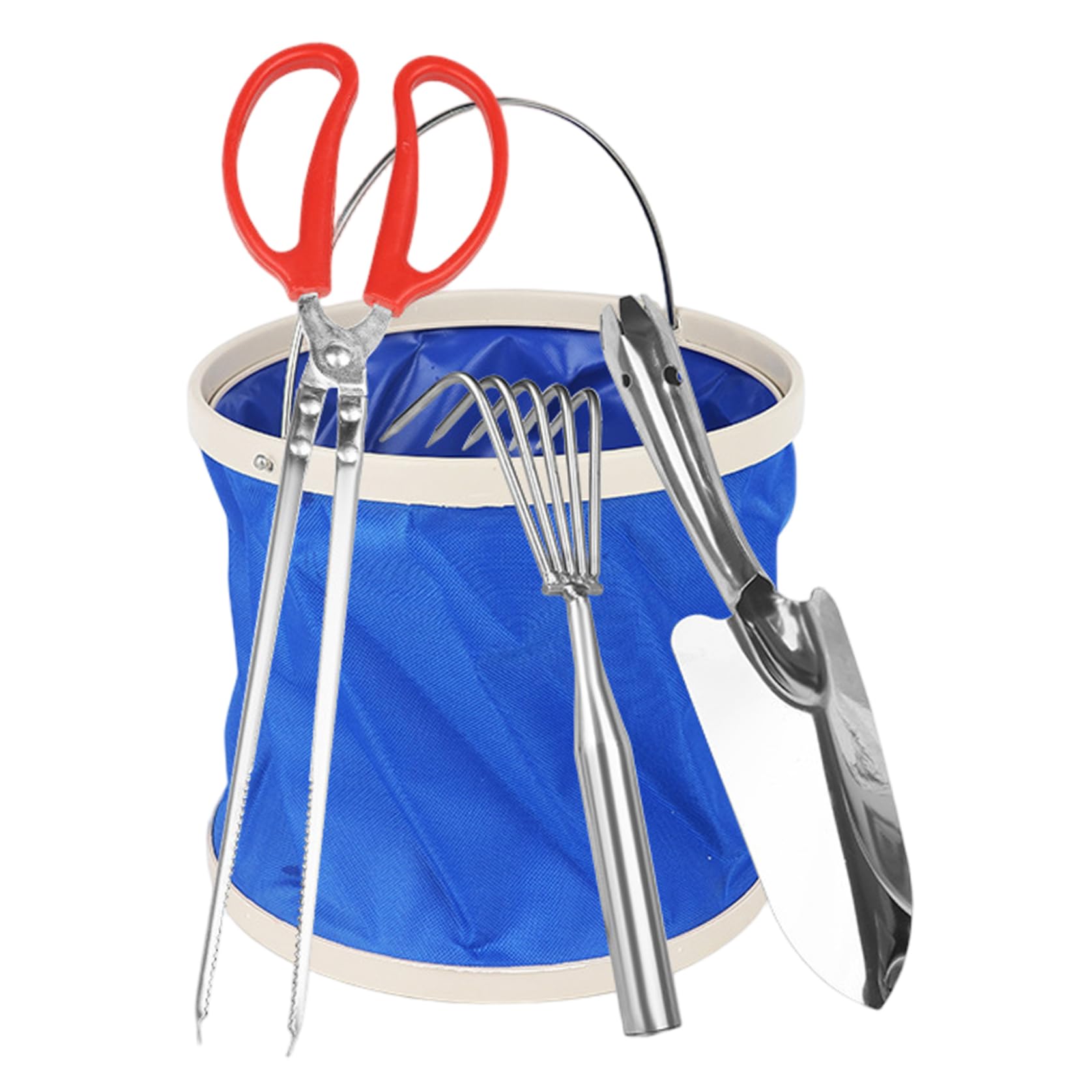 Rakes, Ultimate Beach Combo Kit: 4-Piece Clam Rake Set with Folding Bucket, Heavy-Duty Sand Rake & Shovel for Shelling and Gardening