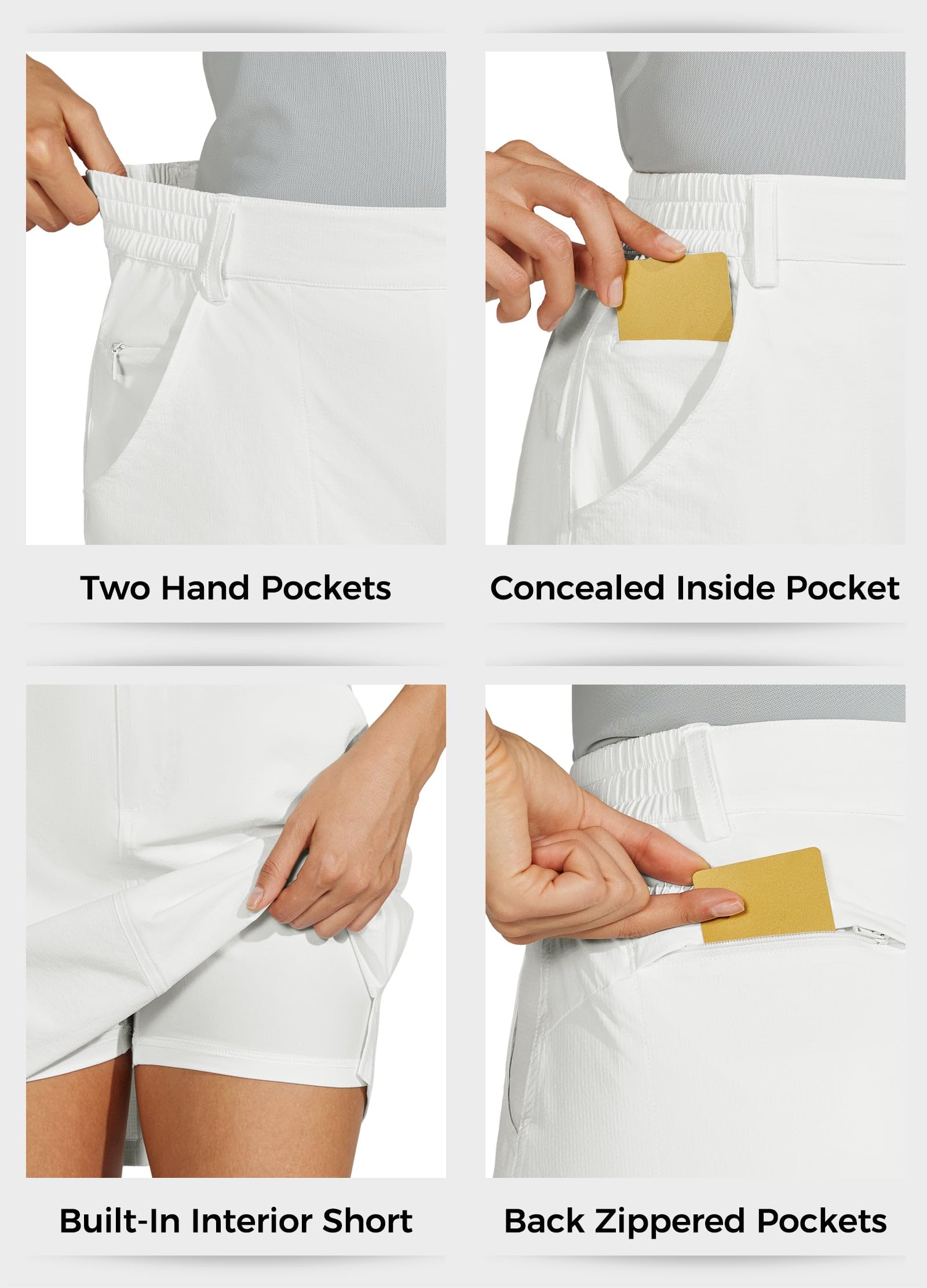 Willit Falda pantalón casual de golf para mujer, UPF 50+, de secado rápido, bolsillos con cremallera, para senderismo al aire libre