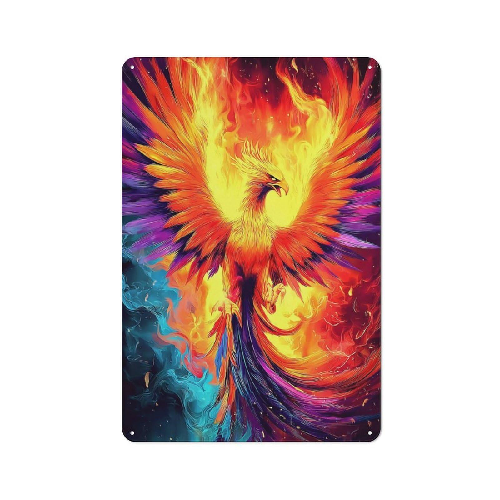 Junmoney Phoenix Rising A Fiery Fantasy Artwork Vintage Metal Wall Decor 30X20cm, Tin Wall Sign For Restaurant, Kitchen, Counter Or Breakfast Nook