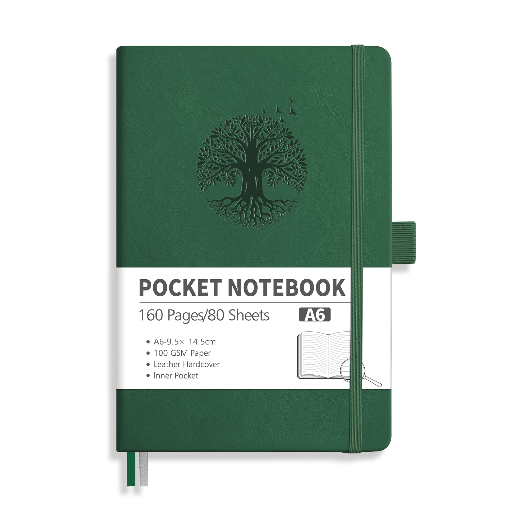 RETTACY Pocket Notebook, A6 Small Mini Notebook with 160 Pages,100 GSM Lined Paper Notepad, Inner Pocket, Hardcover