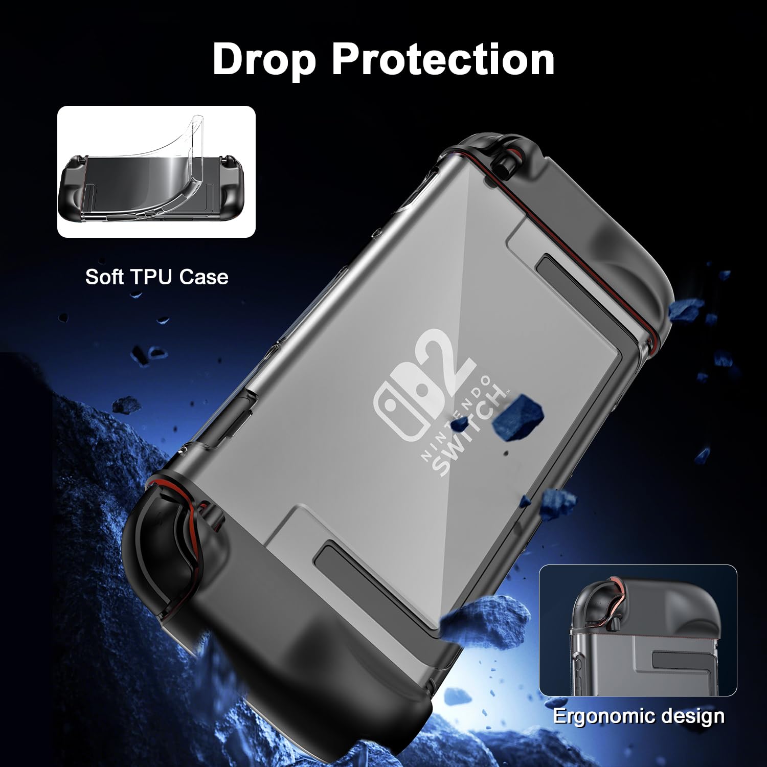 Tyasoleil protectrice Compatible avec Nintendo Switch, Couverture de boîtier Mince TPU Doux pour Console joycon Nintendo Switch avec Bouchons de Bouton de Direction colorés